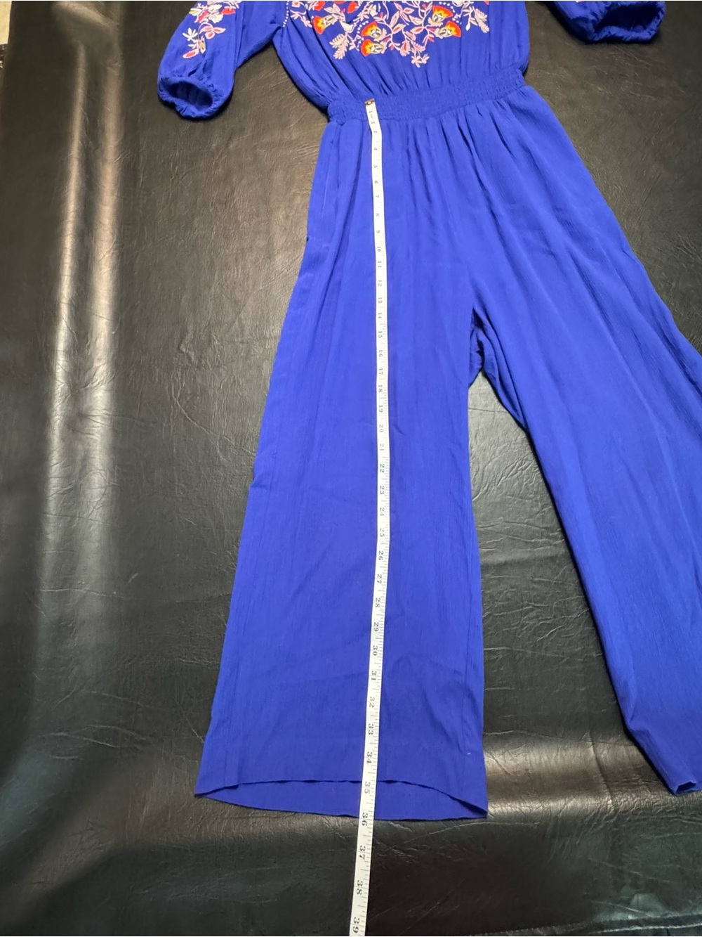 Boden Cobalt Blue Embroidered Wide-Leg Jumpsuit - Picture 4 of 11